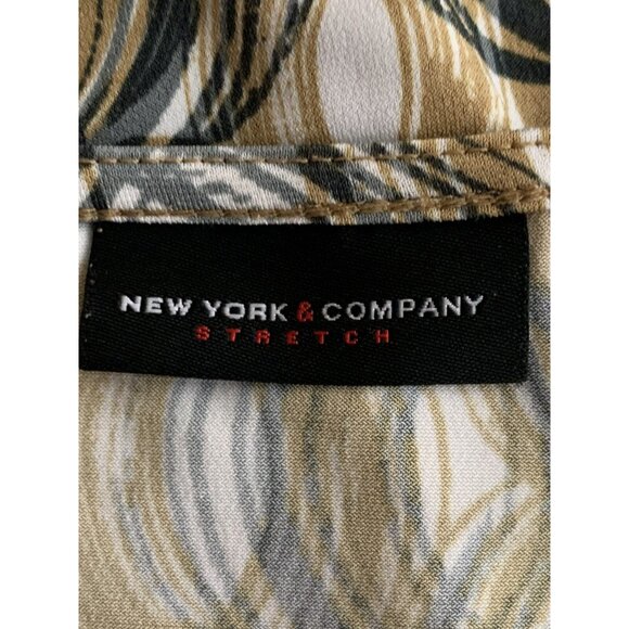 New York & Company Womens Stretch Top Beige & Black Circles Pattern Short Sleeve - Picture 4 of 10